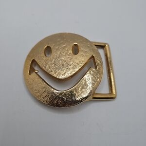 Vintage Goldtine Metal Smiley Face Belt Buckle 2.75"